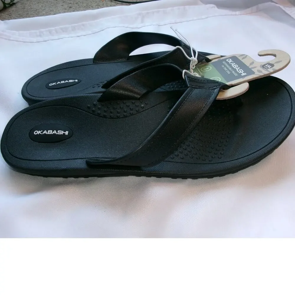 Okabashi Surf Flip Flops Black Ergonomic Comfort Sandals Men's XXL 13-15